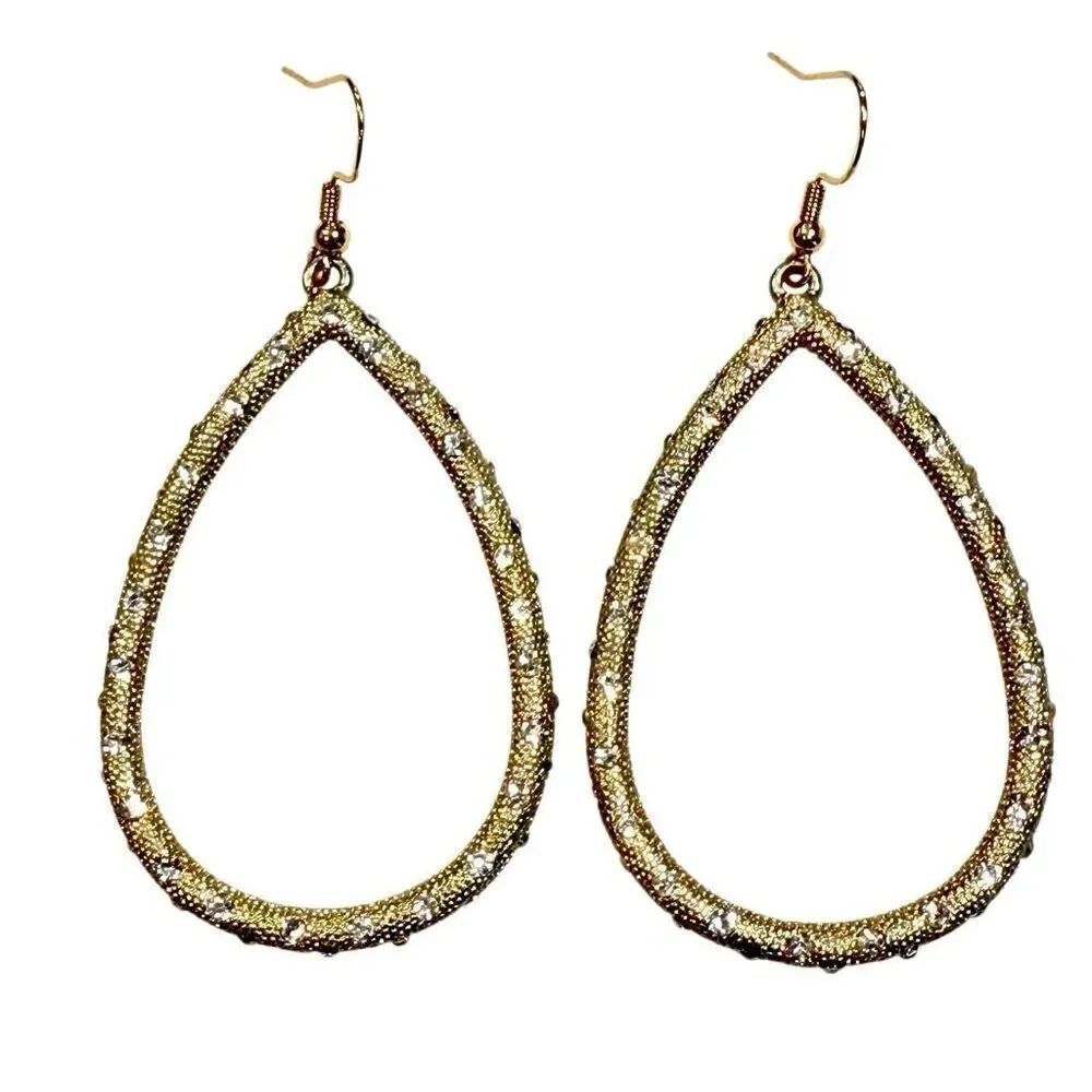 Vintage Francescas Crystal Rhinestone Embellished Pierced 2”  Tear-drop Earrings